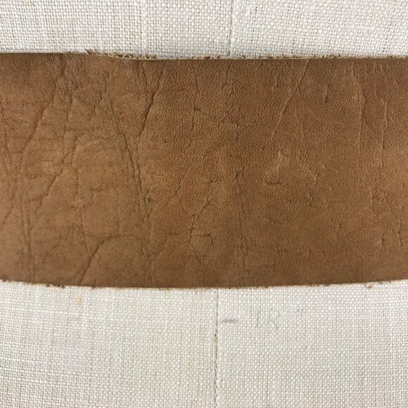 Vintage 80s Belt Artisan Hand crafted Brutalist Buckle tan leather - Picture 5 of 8